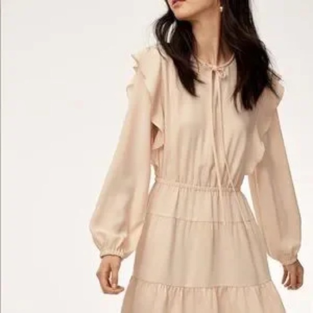 Wilfred | Aritzia Marvelle Ruffled Long Sleeve Dress in Burgundy Size Small - Picture 14 of 14